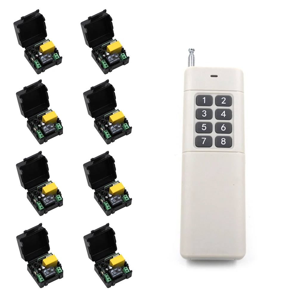 

0-500m Mini Size 220V 1CH 1CH 10A Wireless Remote Control Switch Relay Receiver +8CH Transmitter System 315 / 433.92MHz Toggle