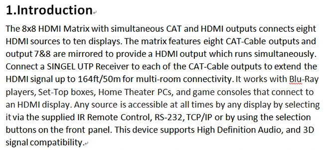 HDMI Matrix 8X8 8 in 8 Out и четырехполосный HDMI удлинитель 164ft/50m Поддержка 3d 1080p RS232 TCP/IP IRcontrol