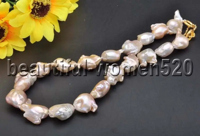 

Z7706 Big 25mm Pink Baroque Keshi Reborn Pearl Necklace 17inch