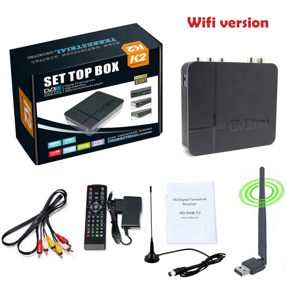 K2 UHF WIFI Цифровой ТВ-приставка HD FTA DVB-T2 эфирный приемник ТВ-тюнер DVB T2 MPEG-2/4 H.264 Поддержка Интернет wifi HDMI телеприставка UHF VHF - Цвет: K2 UHF WIFI