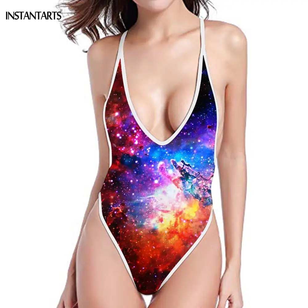 INSTANTARTS Space/Universe/Galaxy/Nebula печатные парные купальные костюмы для женщин глубокий v