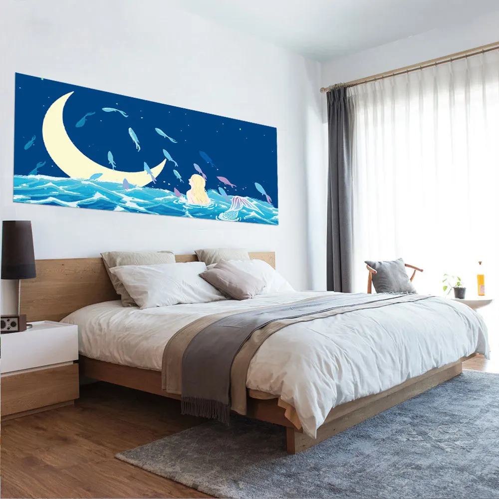 Лунная рыба Русалка мультяшная кровать наклейка на голову гостиная спальня окно