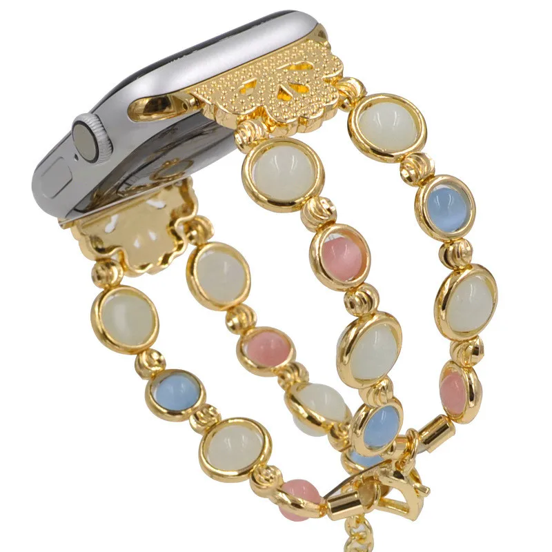 

Applicable To For Apple 1/2/3/4 Representative Belt Luminous Beads Luminous Bead Metal Watch With For Apple Watch4