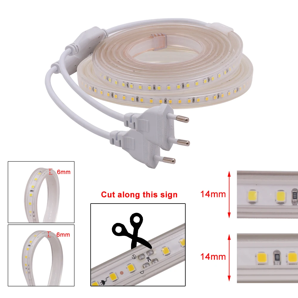 Режущая гибкая светодиодная лента SMD2835 20 см 220 В 120 светодисветодиодный s/m