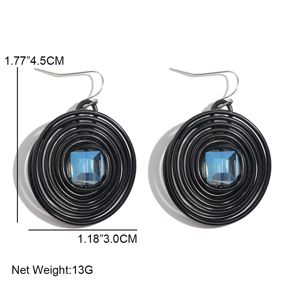 JUST FEEL Crystal Round Dangle Earrings For Women Attraction Spiral Aluminum Fashion Drop Earring Wedding Party Female Jewelry | Украшения