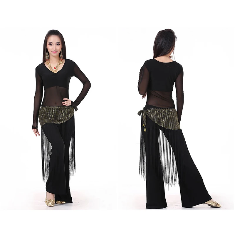 Костюмы для танца живота сетчатая блузка с длинными рукавами и блестками