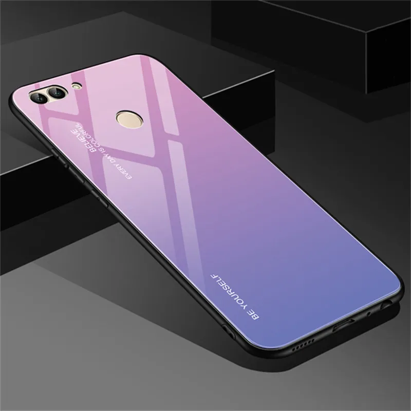 Розовый Для Huawei P Smart чехол Роскошный градиентный бампер из закаленного стекла противоударный чехол для телефона для Huawei P Smart Funda Coque - Цвет: Розовый
