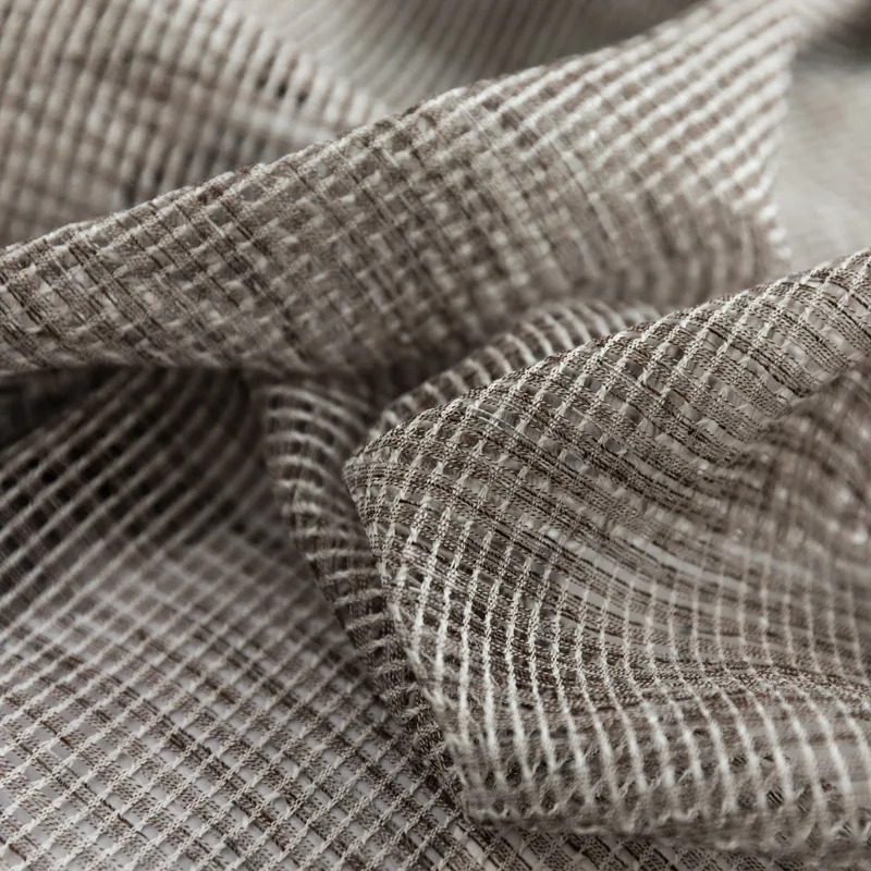 Yarn Linen Luxury Tulle Curtains for Living Room High-grade Plaid Shiny Sheer Curtains for Bedroom Voile Net Lining Window