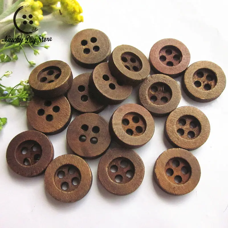 

60pcs 11.5mm 7/16" 4 holes flat side wood sewing button for shirt sweater cardigan clothing scrapbook craft accesories supplies