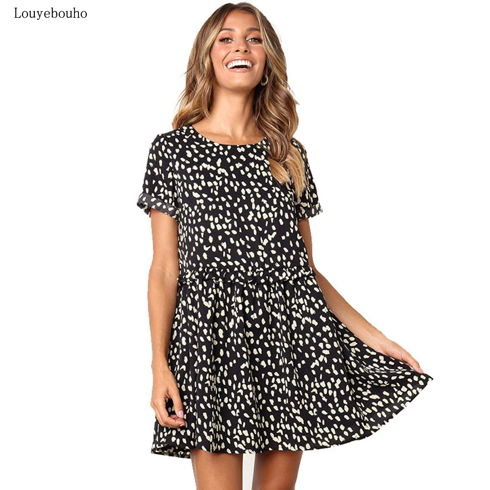 2019 Для женщин летнее платье в горошек женские повседневные свободные короткий