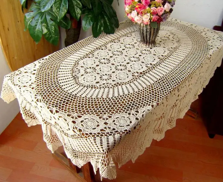 Ручной крючком скатерть размер: 51x71 cm бежевый|handmade crochet tablecloth|crochet tableclothtablecloth |