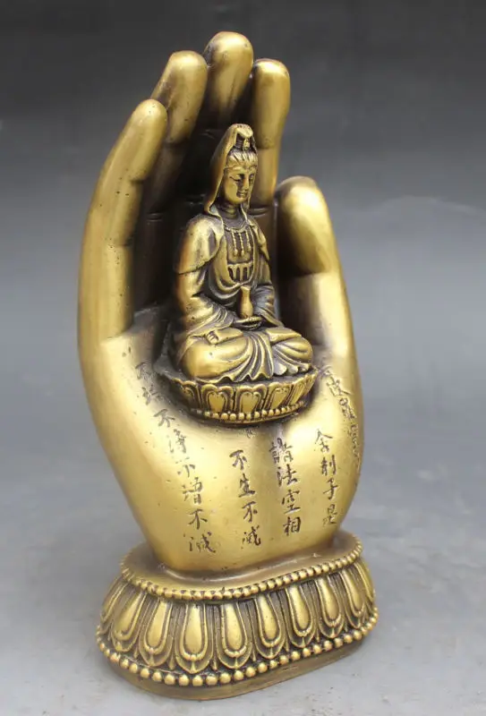 Китайский буддийский из бронзы Kwan-yin богисаттва богиня ручная статуя Будды | Дом и