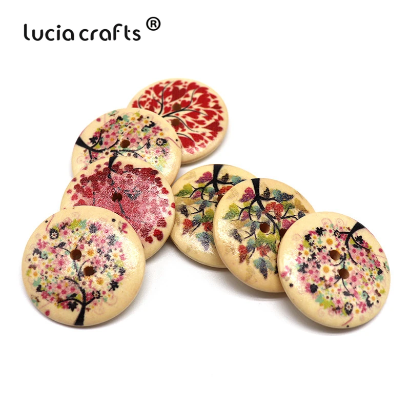 Lucia crafts 10 шт./лот 30 мм с 2 отверстиями Круглый с деревянными пуговицами, с рисунком дерева, скрапбукинг пуговиц для шитья DIY аксессуары для одежды E0113