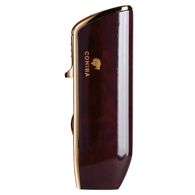 COHIBA металлическая ветрозащитная мини-карманная зажигалка для сигар 3 реактивного синего пламени зажигалки для сигарет с подарочной коробкой для сигарет с резцом
