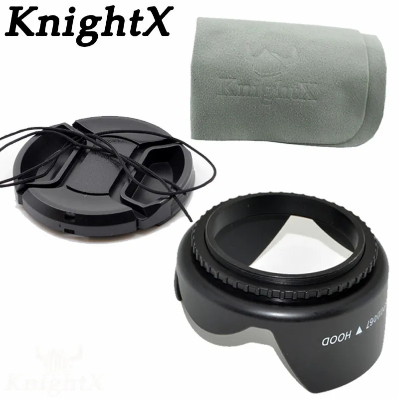 3in1 A KnightX крышка объектива бленда для Canon nikon очиститель-воздуходув воздушный объектив комплект камеры тканевая салфетка для чистки очков canon резиновая пылечистка 52 - Цвет: 3in1 A