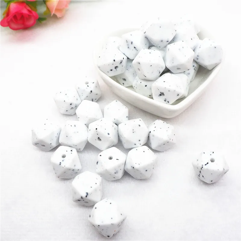 Chengkai 100pcs 14mm Gritty Color Silicone Hexagon Teether Beads DIY Baby Shower Pacifier Dummy Jewelry Sensory Toy Accessories