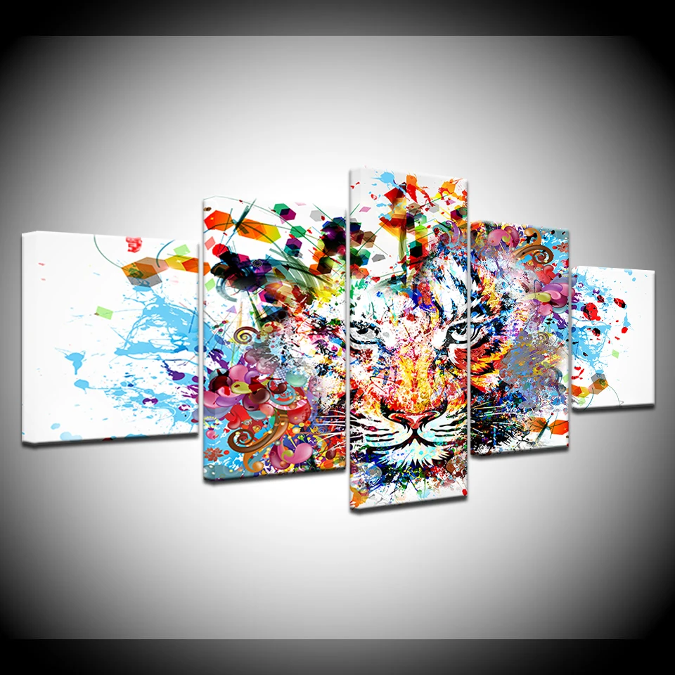 

Canvas Painting colorful Tiger animal 5 Pieces Wall Art Painting Modular Wallpapers Poster Print for living room Home Decor