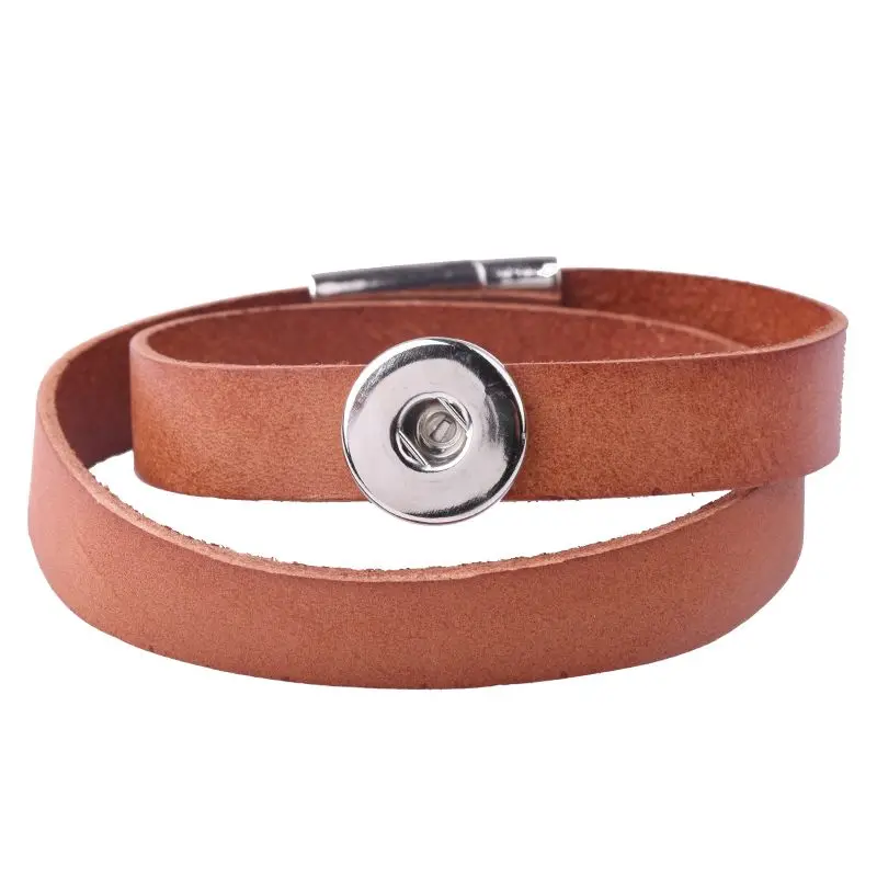 18mm Vintage Snap Button Bracelet For Women Men Brown Leather Jewelry Wrap Hand Multi Layer Bracelets &amp Bangles Magnet Clasp | Украшения