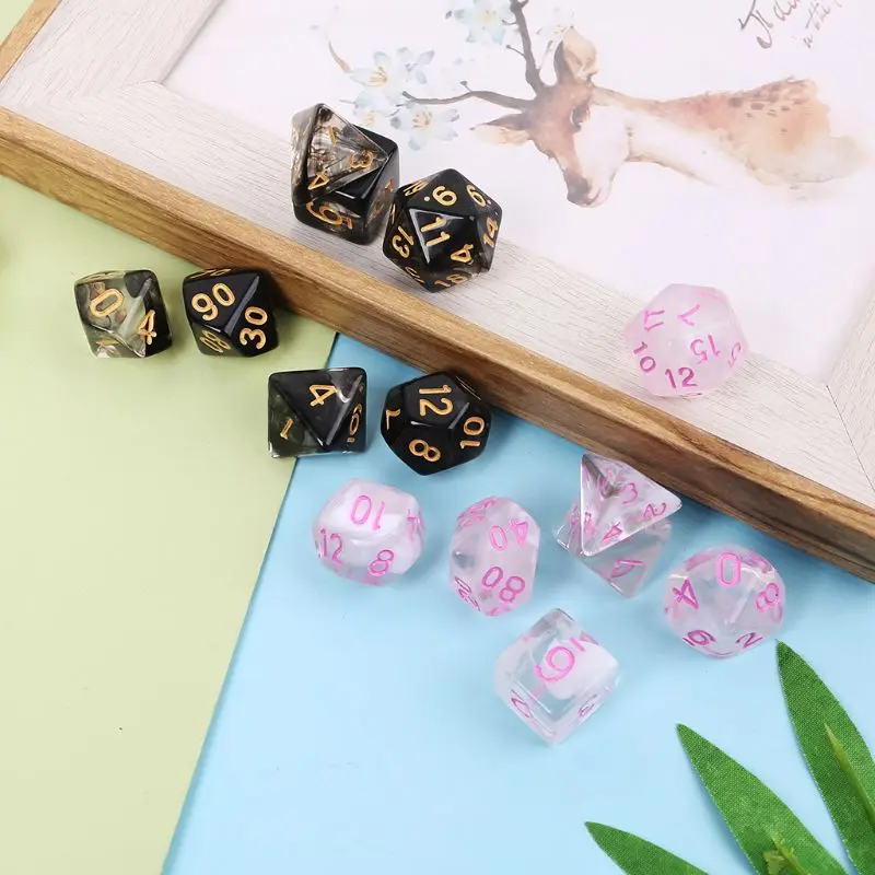 

7 Pcs/Set New Game Dice Transparent Fashion Dices Multi-side Desktop Games Party Play Gifts Polyhedral Black/Pink