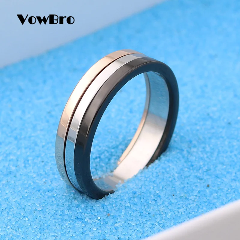 VowBro adies Stainless Steel Interlocked Triple Braided Multi Color Band Bague Ring for Woman Three in One | Украшения и