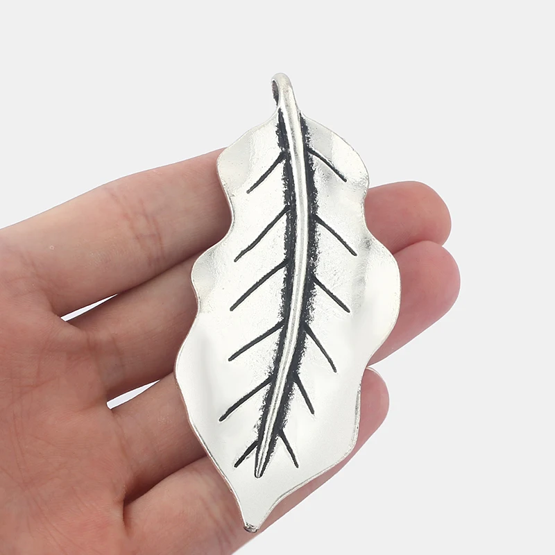

4PCS Vintage Large Metal Leaves Feather Charms Pendants for Necklace Finding Jewelry Making 93x40mm