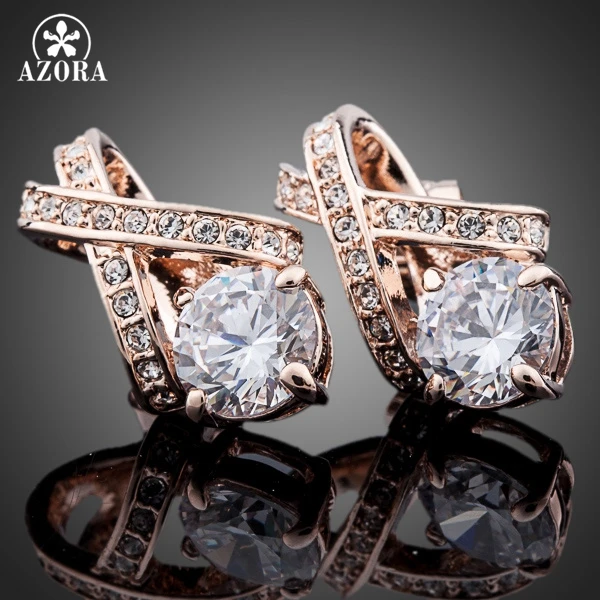 AZORA X Element розовое золото Stellux Австрийский Кристалл Uique Дизайн 2ct CZ серьги-гвоздики TE0073