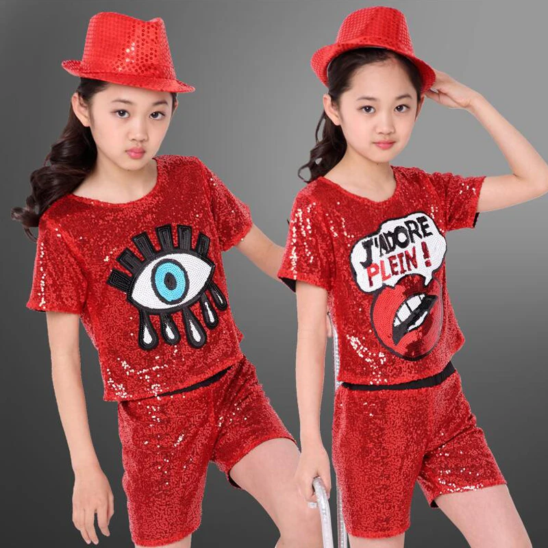 Одежда для бальных танцев с блестками девочек костюмы в стиле джаз хип хоп