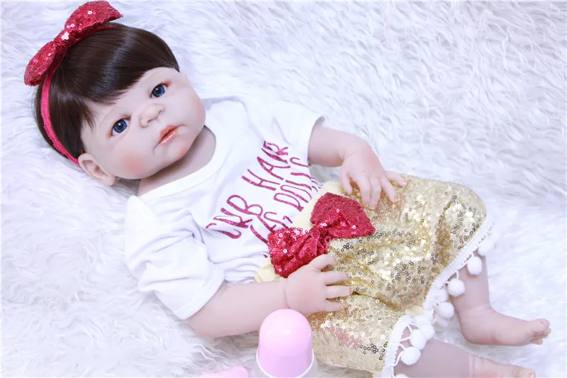22 &quot55 см полный силикон Reborn Baby Doll Toy Real touch bebe виниловая кукла для тела девушка