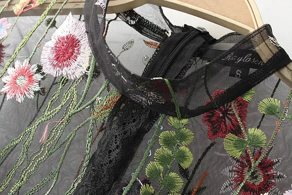 2017 Женская мода vestidos Тяжелая вышивка сетки сексуальные прозрачные блузки Леди О