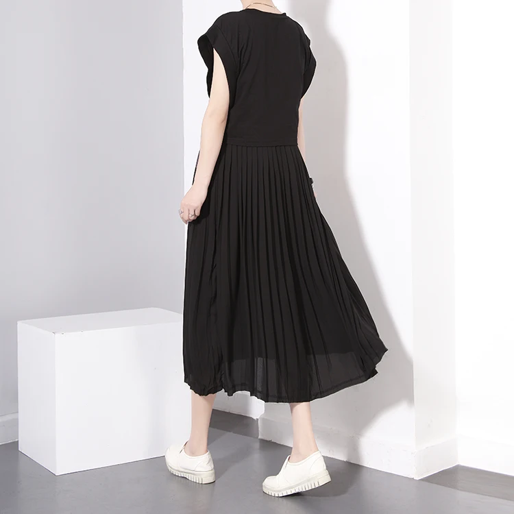 [TWOTWINSTYLE] 2016 новый летний свободные рукава плиссированные подшивание платье
