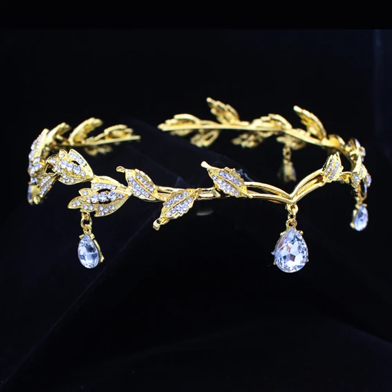 Gold Модные стразы, серебро, женский свадебный налобный головной убор, цепочка с кристаллами, подвеска, свадебная тиара, ювелирное изделие для волос - Окраска металла: Gold