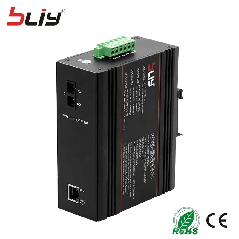 100M 2 port industrial switch dual fiber to rj45 unmanaged industrial ethernet network switch
