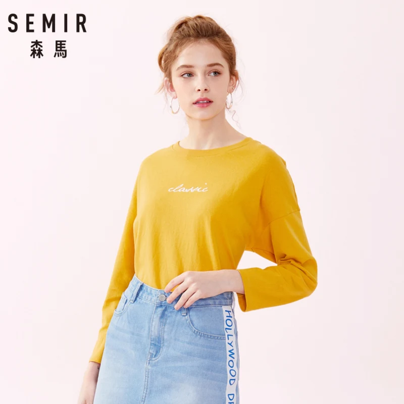 SEMIR Женская футболка из 100% хлопка с длинным графическим рисунком рукавом реглан