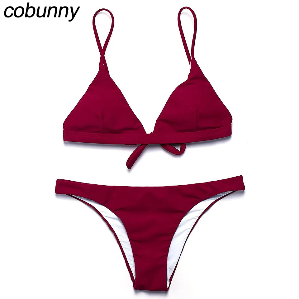 Cobunny Sexy Push Up Bikini Set Women Swimwear 2018 Brazilian Red Solid Beach Wear Bathing Suits Female Maillot De Bain |