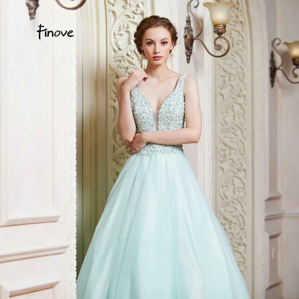 Finove New Arrivals Evening Dress Long 2020 Sexy Deep V Neck Backless Beading Crystals A Line Princess Dresses Party Gowns | Свадьбы и