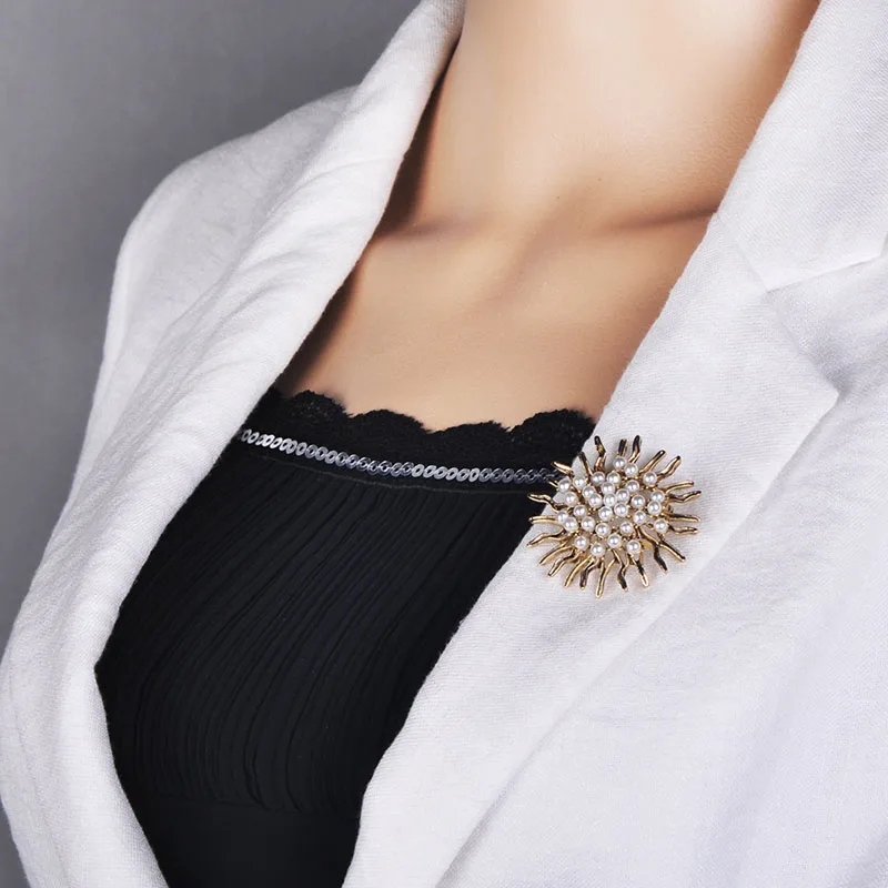 Броши Funmor с имитацией жемчуга и подсолнуха для женщин аксессуары платьев шарфов