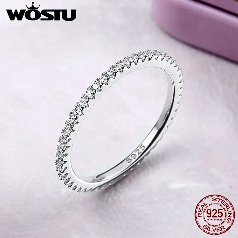 WOSTU, Настоящее серебро 925 пробы, геометрическое, круглое, прозрачное, Кристальное, кольцо на палец для женщин, обручальное, ювелирное изделие, подарок CQR066