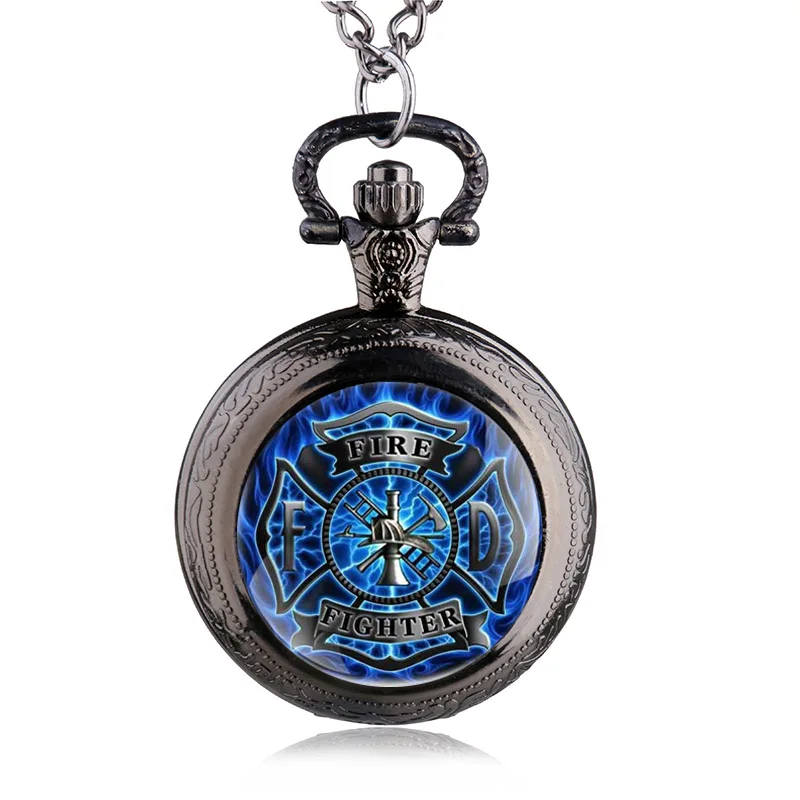 Новые модные синие карманные часы с контролем пожарного кулон ожерелье брелок