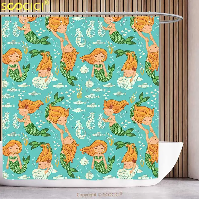 

Занавеска для душа из полиэстера, декор русалки, подводный мультяшный мир, маленькая Русалочка, для девочек, друзей, морской лошадь, рыба, ракушки для ванной комнаты