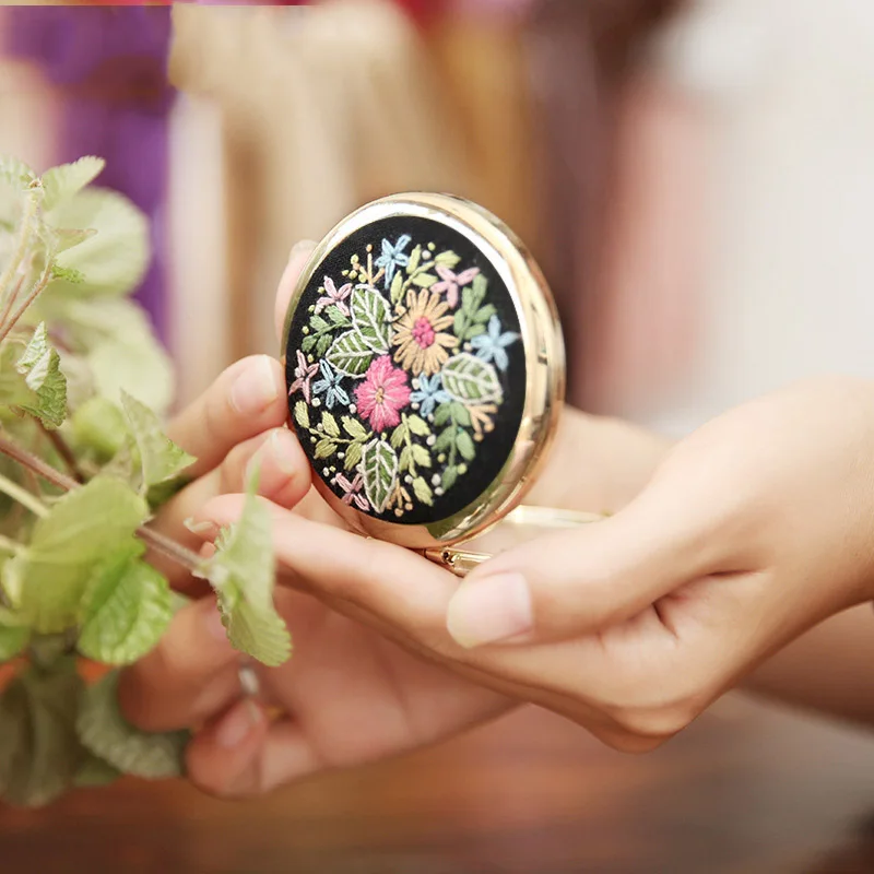 DIY Flower Mirror Embroidery kits with Hoop Folding Makeup Needlework Handmade Swing Art Craft Home Decor | Дом и сад
