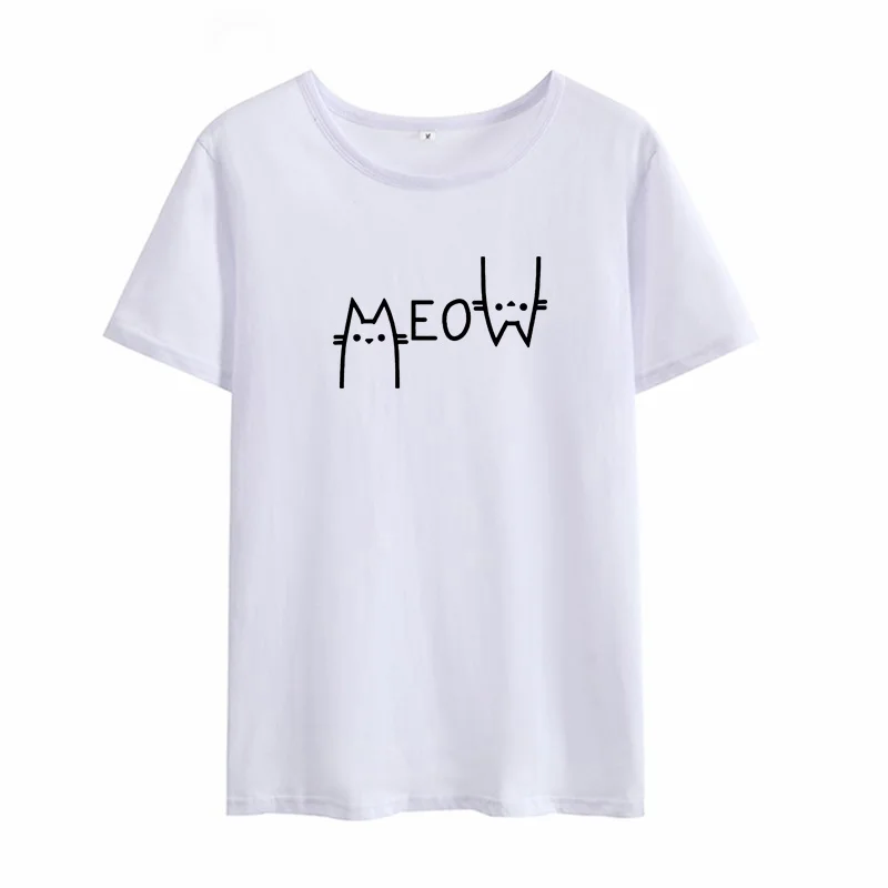 Футболка с принтом MEOW Женская хлопковая забавная Harajuku женские топы Винтажная