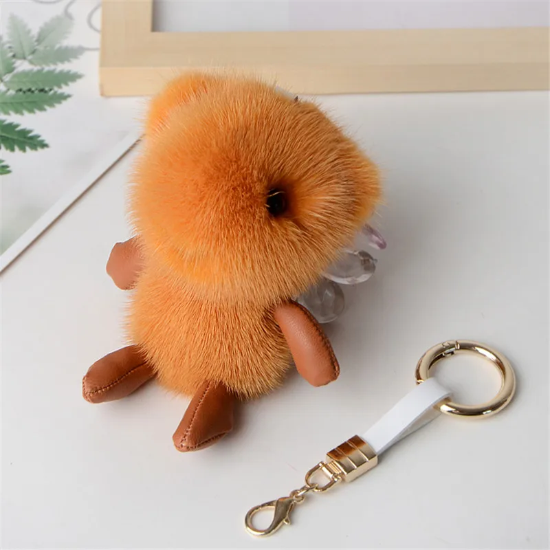 

2019 New Standard Mink Fur Keychain Imitation Bear Pendant Ladies Bag Pendant Car Keychain Children Plush Toy Pendant.