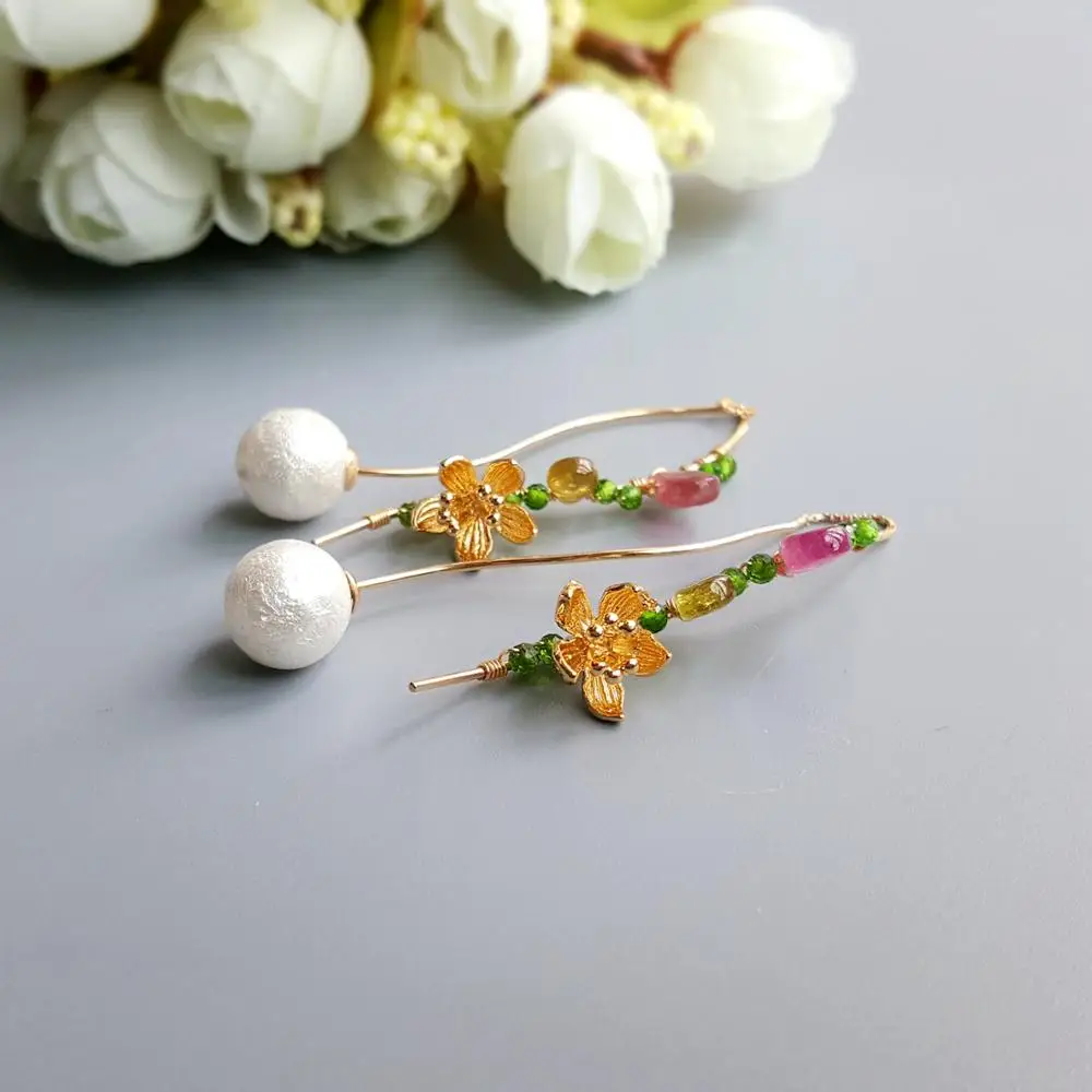 

Lii Ji Natural Diopside Tourmaline Flower Earrings 925 Sterling Silver Handmade Delicate Jewelry For Women Gift