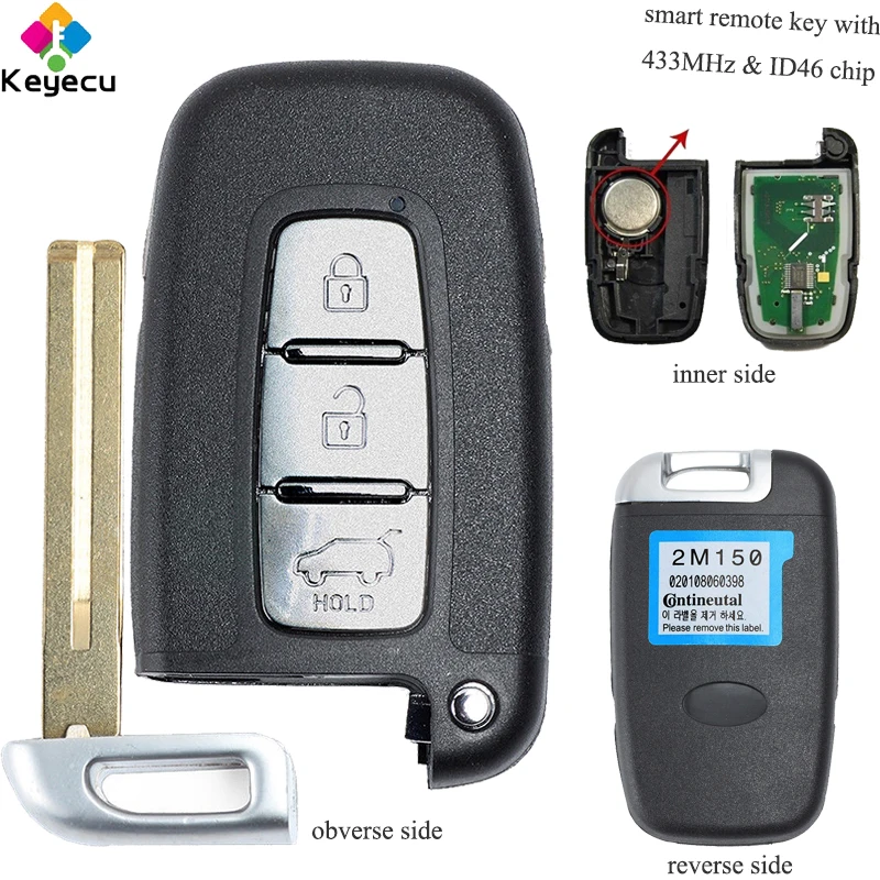 KEYECU Replacement Keyless Entry Remote Car Key - 3 Buttons &amp 433MHz Frequency ID46 Chip FOB for Kia K2 K5 New Sportage | Автомобили и