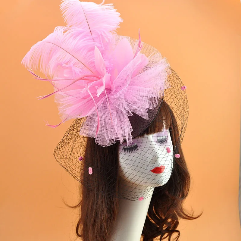 Wedding Party Hats Cover Face Veils Bridal Headwear Women's Cocktail And Fascinator Kentucky Derby Hat Long Feather | Свадьбы и