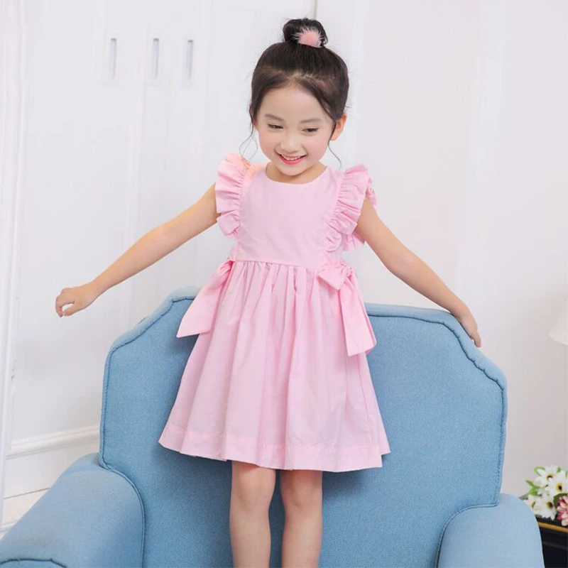 Toddler Girls Dress Cotton Fly Sleeve With Bow A-line Princess For Kids Summer Clothes | Детская одежда и обувь