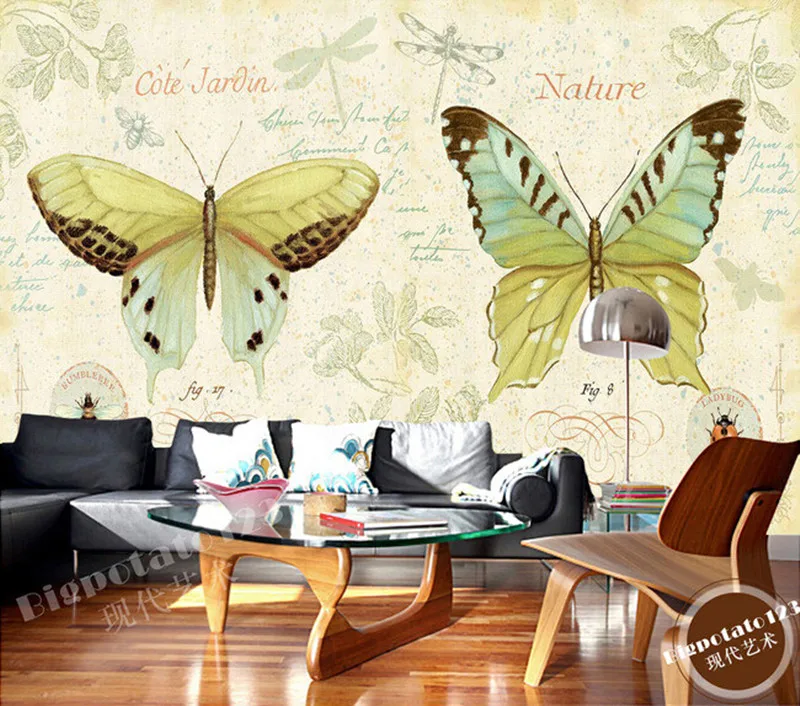 

The custom 3D murals,Garden style pattern English butterfly flying papel de parede,living room sofa TV wall bedroom wall paper