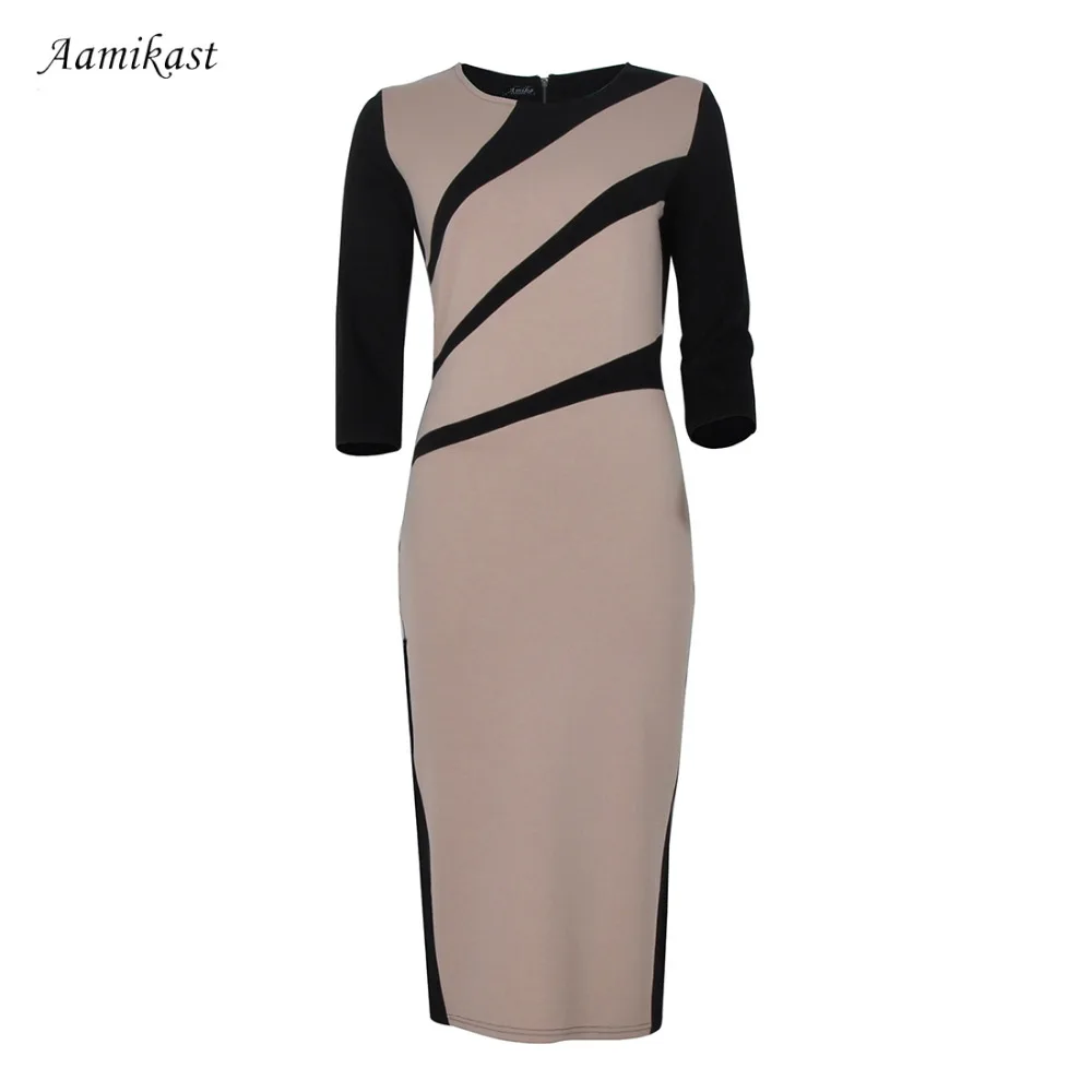 Женские платья новые модные с круглым вырезом рукавом 3/4 сексуальные лоскутные