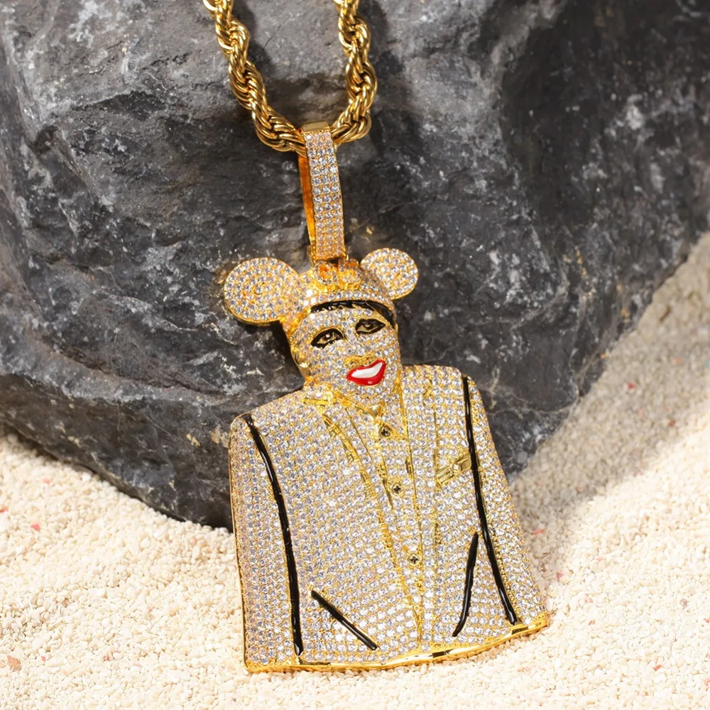 Большой размер AAA кубический цирконий Bling Iced Out Мэрилин Мэнсон Микки Подвески ожерелье для мужчин хип хоп рэппер ювелирные изделия