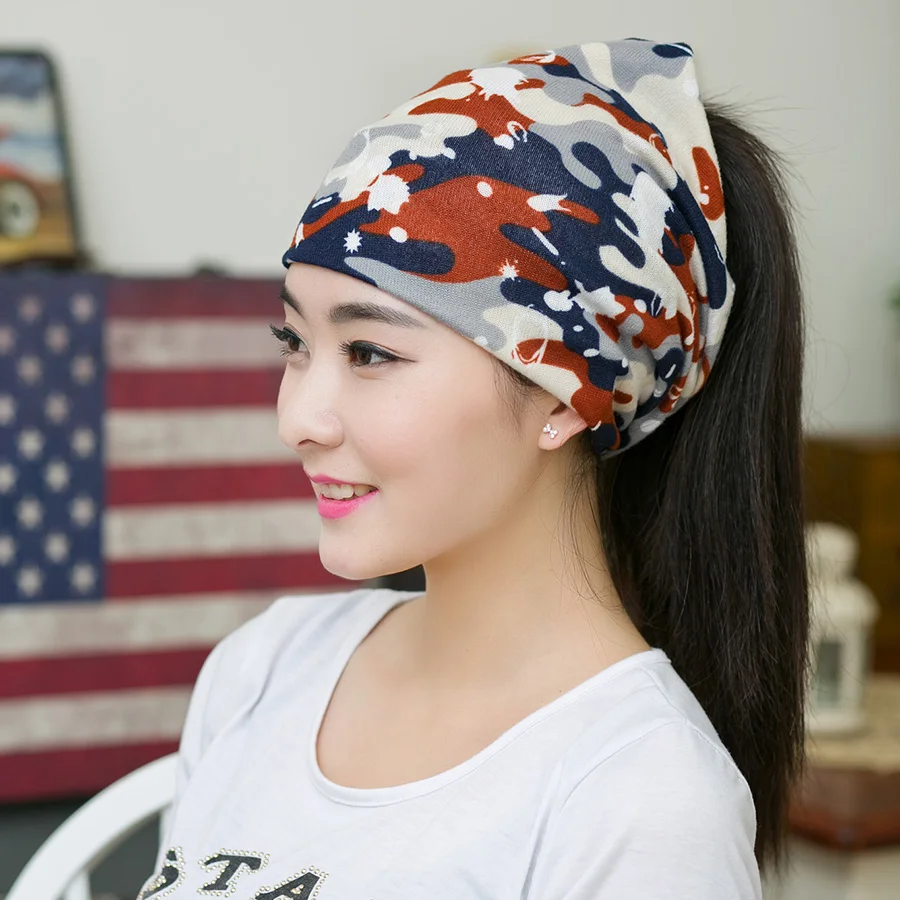 Новые модные камуфляжные шапочки шапка для женщин 3 способа ношения шарф Skullies